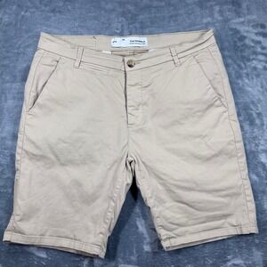 YoungLA 2014 Men's Chino Shorts Khaki Tan Size 34 Button Fly Slim Fit Stretch